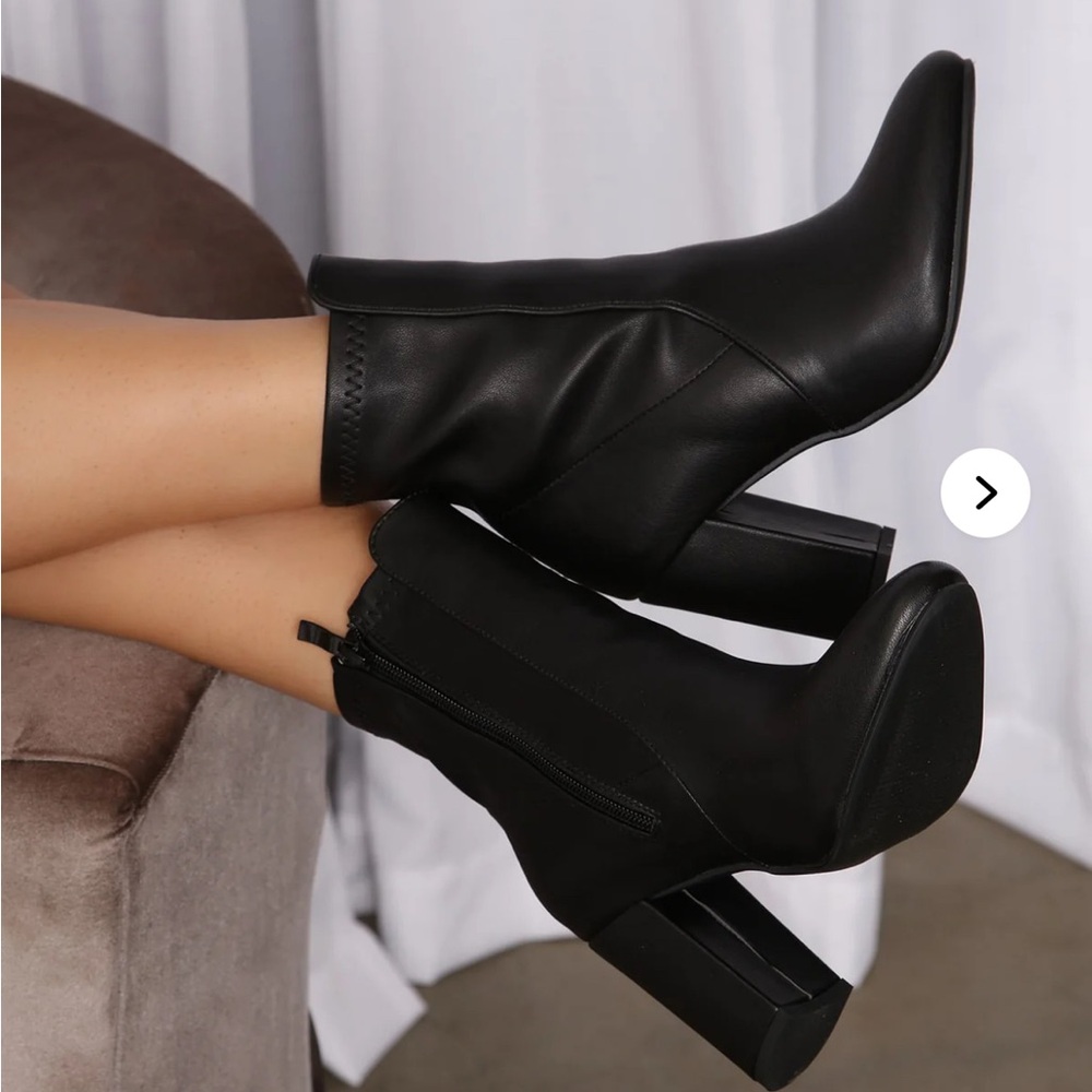 Black Faux Leather Ankle Boots